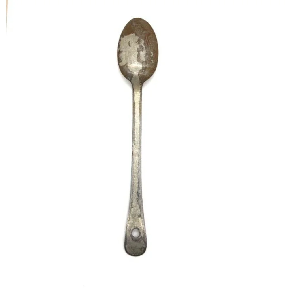 Vintage Unmarked Steel Serving Spoon Primitive Farmhouse Kitchen Utensil 13.5